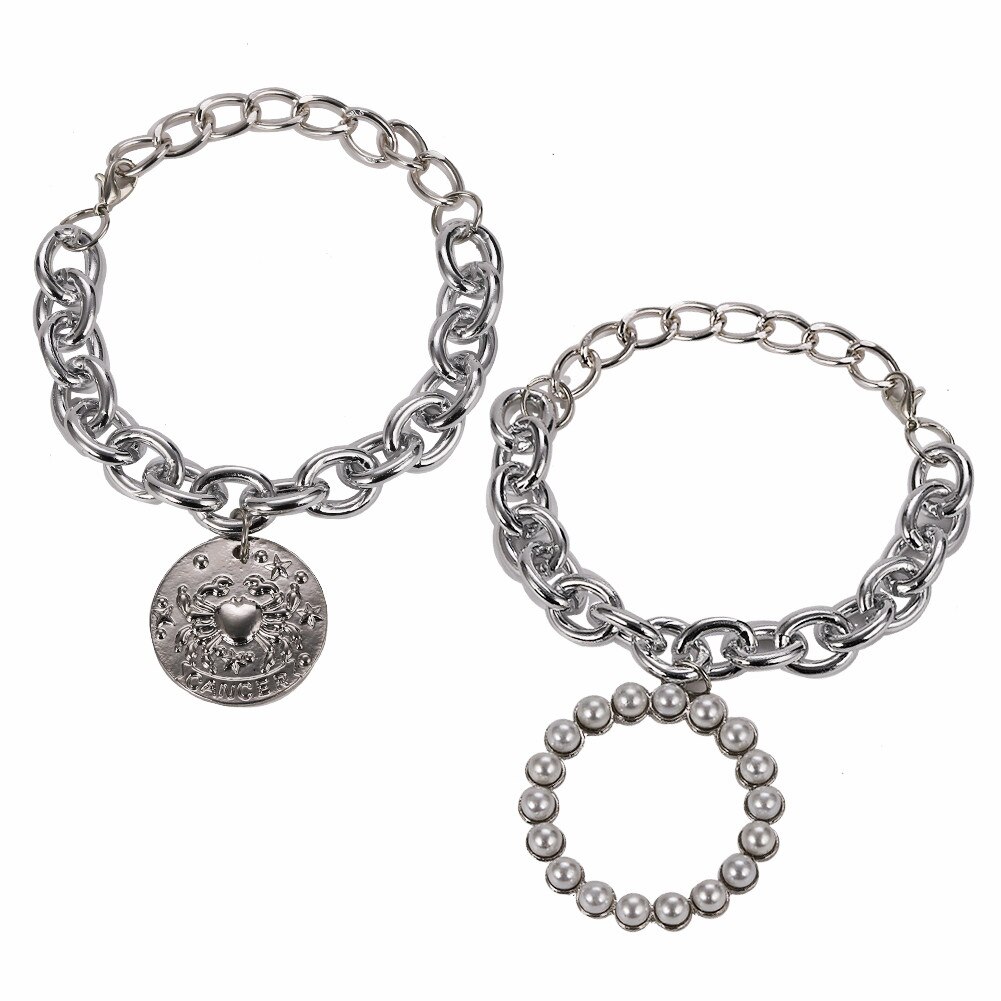 Girlgo Vintage ZA Limited Edition Square Chain Bracelets for Women Metal Charm Bangles Accessories Jewelry Party: Silver Color 2