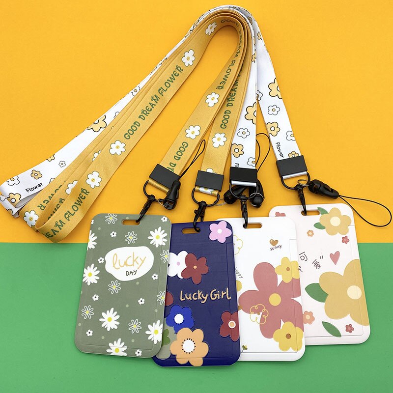 Fashion Flower Women Card Protector Cover Case Card Holder tracolla con cordino Badge Holder Work ID Card Bus ID Card Holder: random color 1pcs