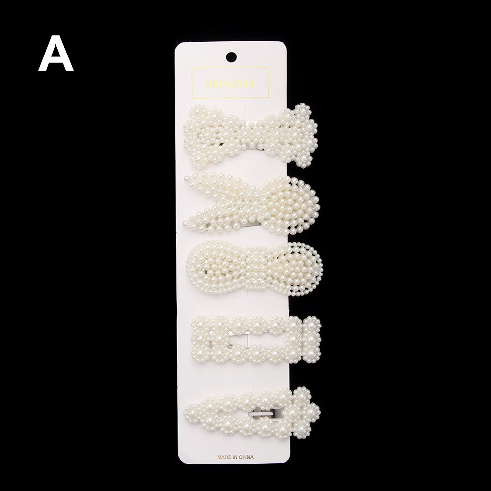 Pinza para el pelo con perlas para mujer, pasador a presión de coreano , horquilla, accesorios de peinado: A-Set