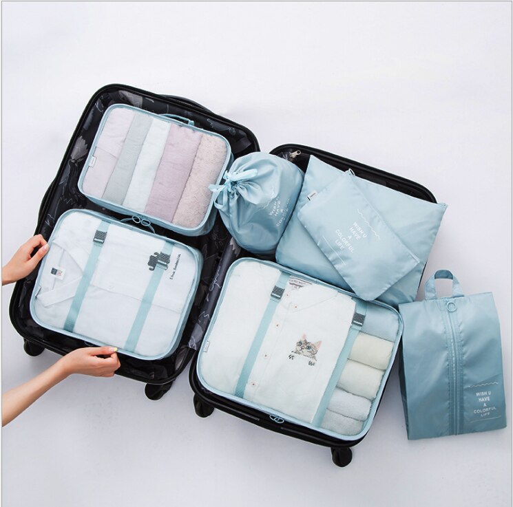 7 stk/sæt pakningsterning til kuffert rejser organisator taske kvinder mænd sko tøj bagage rejsetasker: J