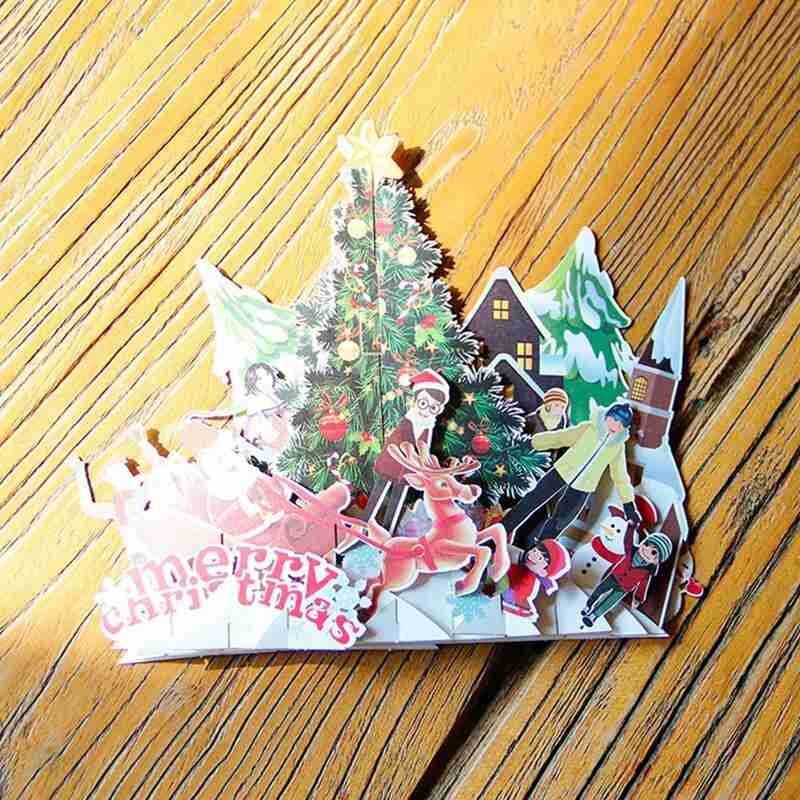 3D Cards Christmas Origami Paper Carving Postcards Card Ornaments Colourful Cards Xmas Tree Invitations Blank Gree A2I6