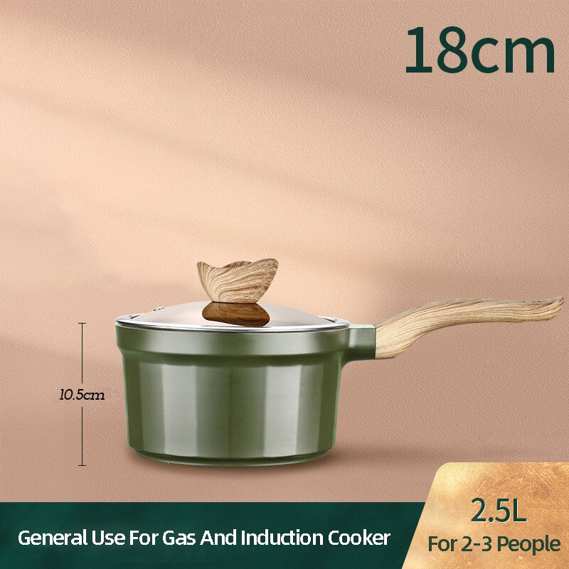 1.7L Induction Cooker Soup Cooking Instant Noodle Bowl With Transparent Lid Mini Enamel Nonstick Small Coffee Milk Pot: New 18cm Milk Pot