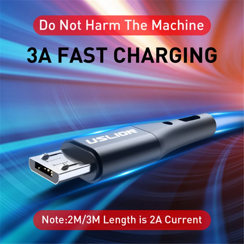 USLION 2m 3m Mikro USB Kabel 3A Schnelle Ladung Daten Kabel für Xiaomi Samsung S7 Android praktisch Mikro Ladegerät Datenkabel