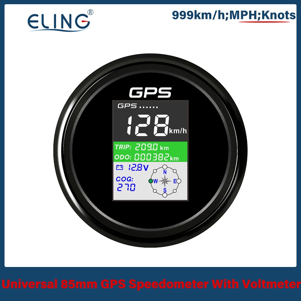ELING 85mm Digital GPS Speedometer KM MPH Knots Total Mileage Adjustable Trip COG with GPS Antenna 12V 24V
