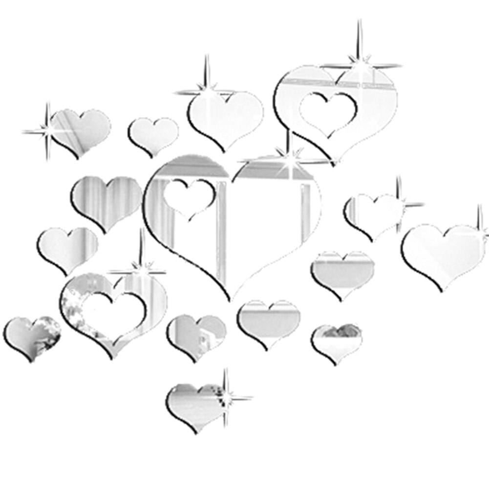Silver DIY Acrylic Mirror Wall Stickers Love Hearts For Living Room Bedroom Home Decals DIY Acrylic Decoration Wall Stickers