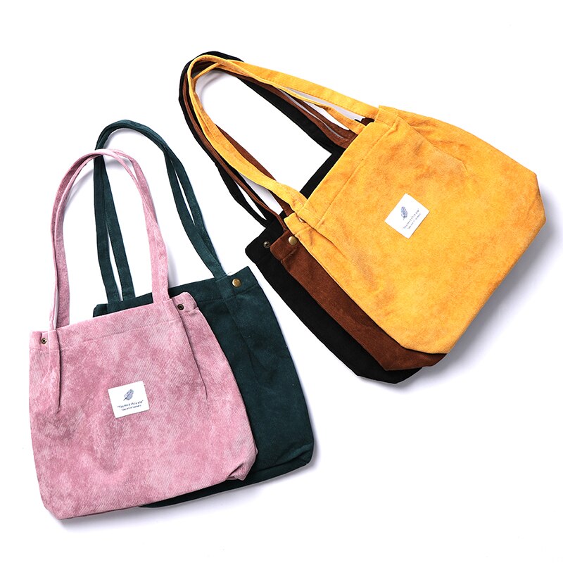 Femme toile tissu sac à bandoulière femmes velours côtelé sac à provisions environnement stockage sac à main réutilisable pliable Eco épicerie fourre-tout