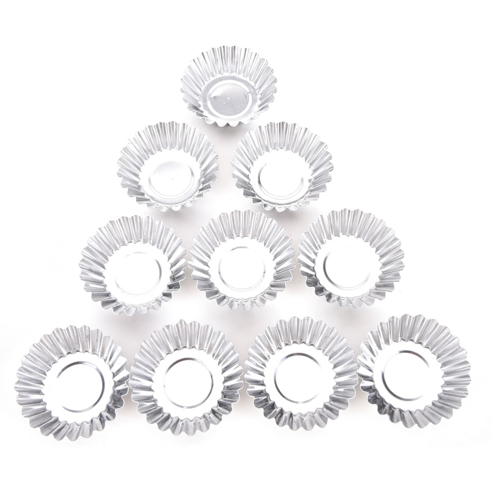 Merke 10 stk sølv aluminium cupcake egg terte form kake pudding form maker cupcake liners baking konditori verktøy