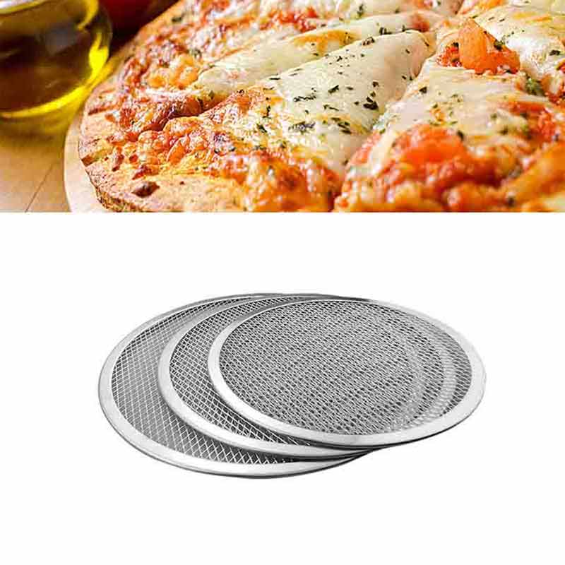 Pizzazeef pan bakplaat metalen net 6 inch -14 inch naadloos aluminium net bakgerei keukengereedschap pizza accessoires