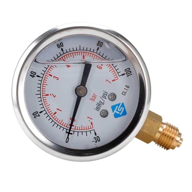 Compound Pressure Vacuum Gauge Glycerine Filled -1/10Bar &amp; -30*Hg 1/4 BSP Bottom B85C