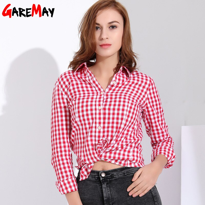 Garemay Frauen Hemden feminin Blusen Baumwolle Plaid Shirt Frauen Lange Hülse Frauen Spitzen Und Blusen Frühling Kleidung Hemd