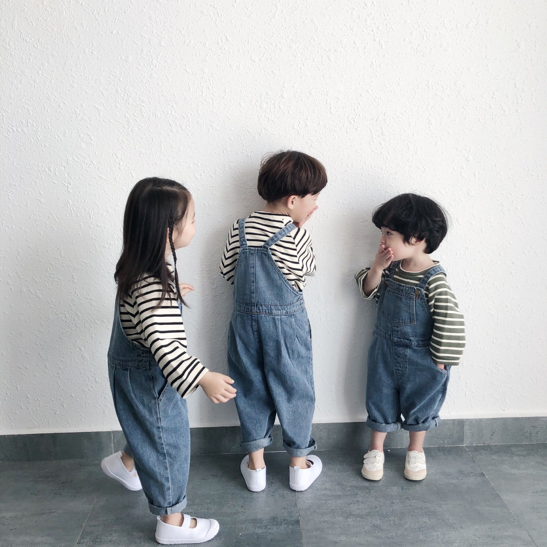 5444 Children Suspender Pants Spring Autumn Baby Boys Girls Jeans Cute Sisters and Brothers Jeans 1-9Years Kids Overalls