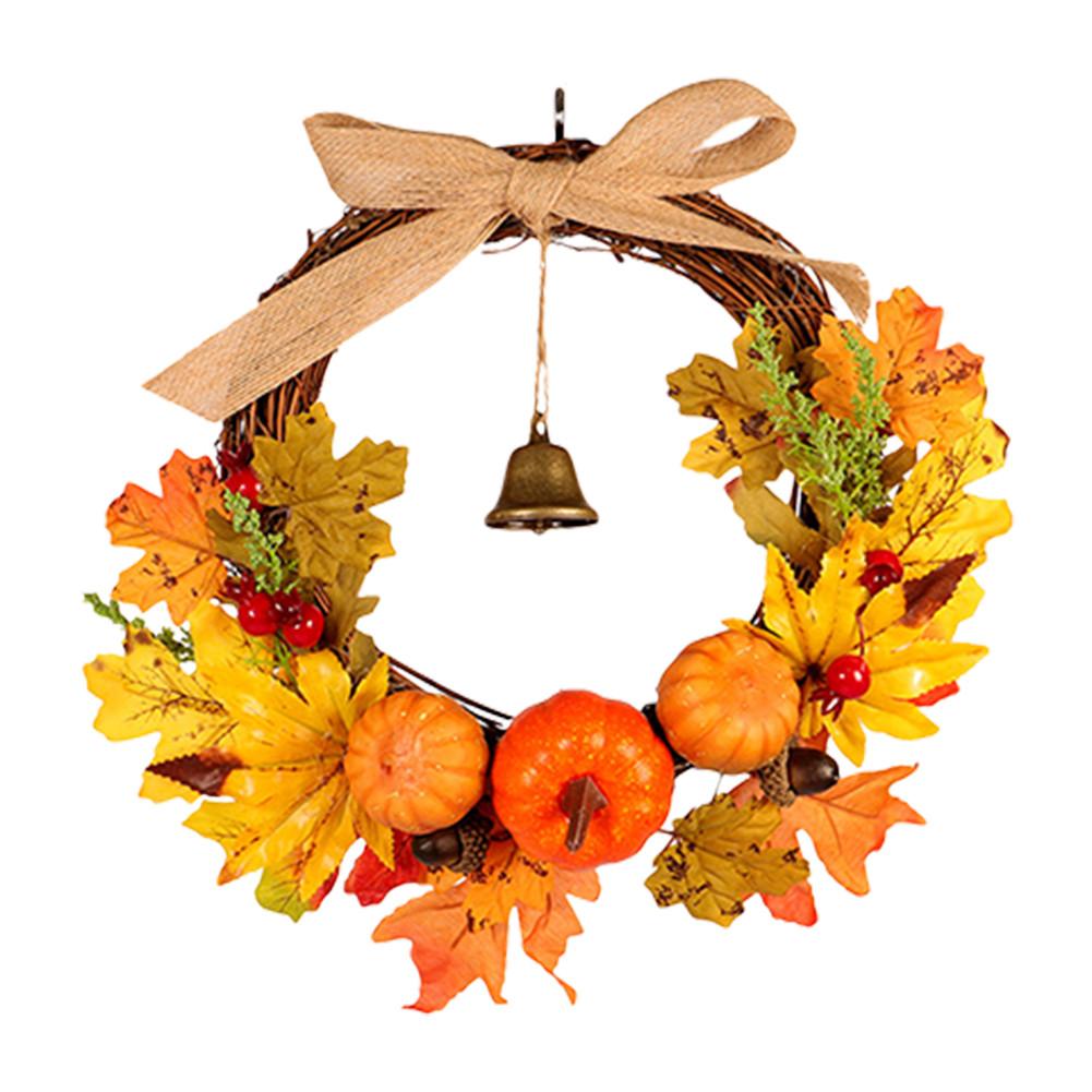 Kunstmatige Val Krans Duurzaam Levendige Rotan Krans Met Maple Leaf En Pompoenen Voor Halloween Kerst Decoratie