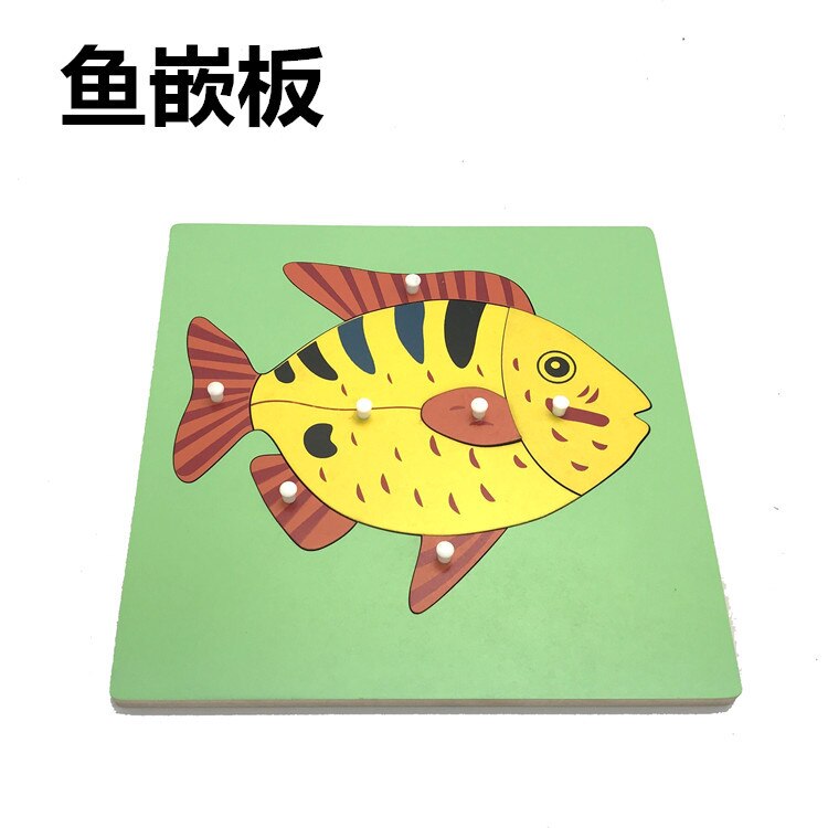 Holz Spielzeug Tier und Pflanze Panels Tier Puzzle Verlängerung Neun Panels Mongolischen Kindergarten Early Learning Spielzeug für Kinder: fish