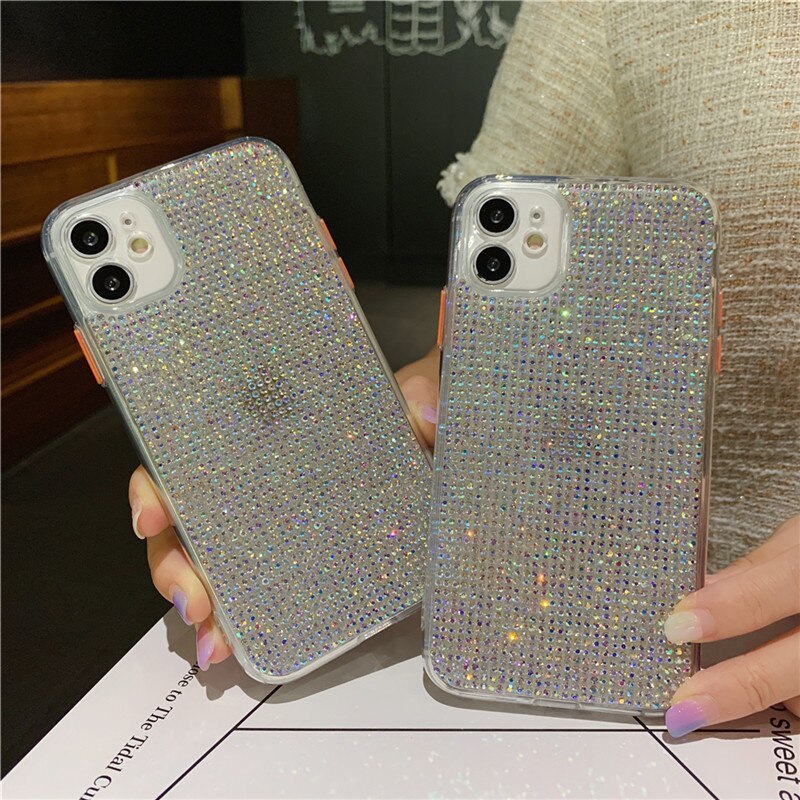 Funda trasera brillante 3D para iPhone, funda suave brillante con diamantes de imitación para iPhone 11 12 Pro Max X XS MAX XR 8 7 Plus SE