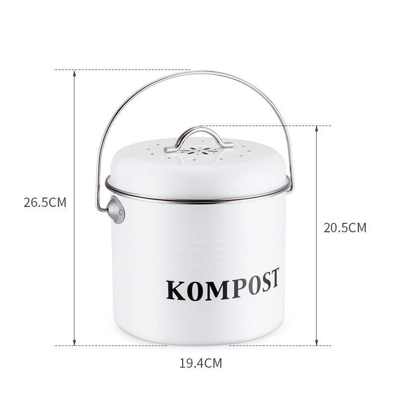 Compost Bin For Kitchen Counter 1.5 Gallon Powder-Coated Iron Kitchen Pail With Lid, Trash Can Bucket, Recycling Caddy