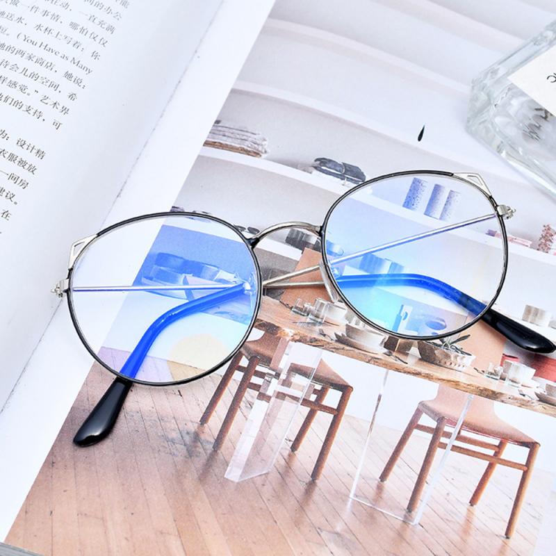 Gafas coreanas para mujer, lentes transparentes Retro con marco redondo: 04Silver black