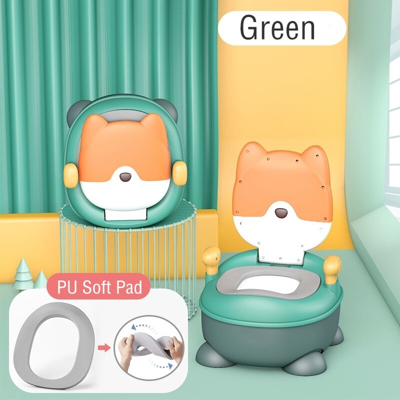 Draagbare babypot, multifunctioneel babytoilet, autopotje, kinderpotje, meisjespotje, jongenspotje, kinderstoel, toiletbril, kinderpotje: Pu zachte pad-groen