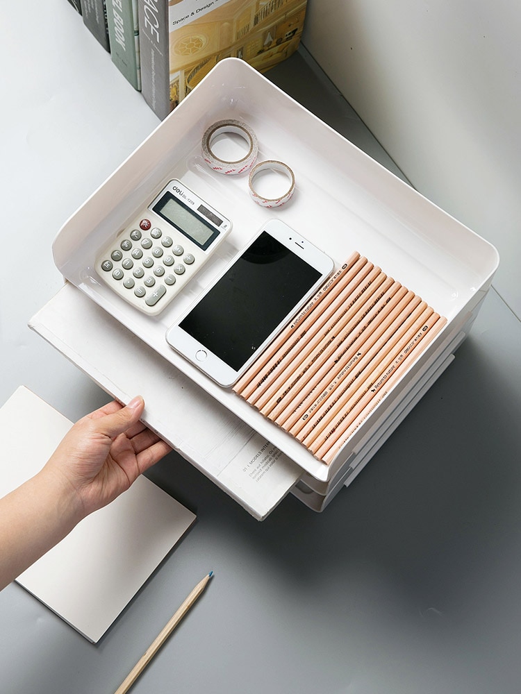 Office Organizer Desk Magazine Holder School Supplies Paper Tray Stackable Storage Rack Plastic File Box