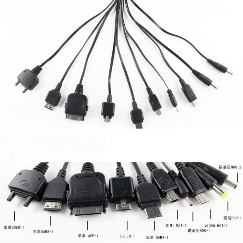Multifunksjon 10 in1 bærbar usb-ladekabel usb-dataoverføringskabel universal multipin-kabel for samsung lg sony