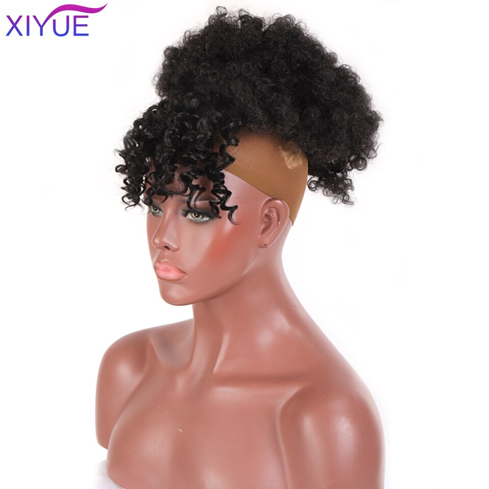 Frange synthétique Afro courte crépue bouclée avec cordon de serrage, Chignon Afro court, queue de cheval crépue bouclée avec frange, Extension capillaire: F6-1112