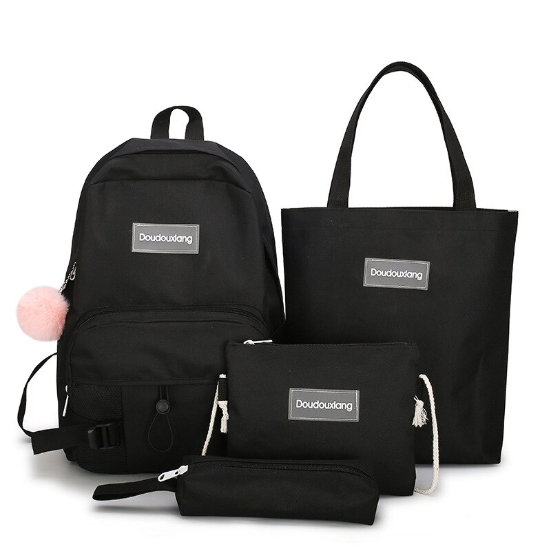 5 adet Set lise çantaları genç kızlar için 2020 tuval seyahat sırt çantası kadın okul çantalarını genç öğrenci okul çantası Bolsas: Type 2 4pcs black