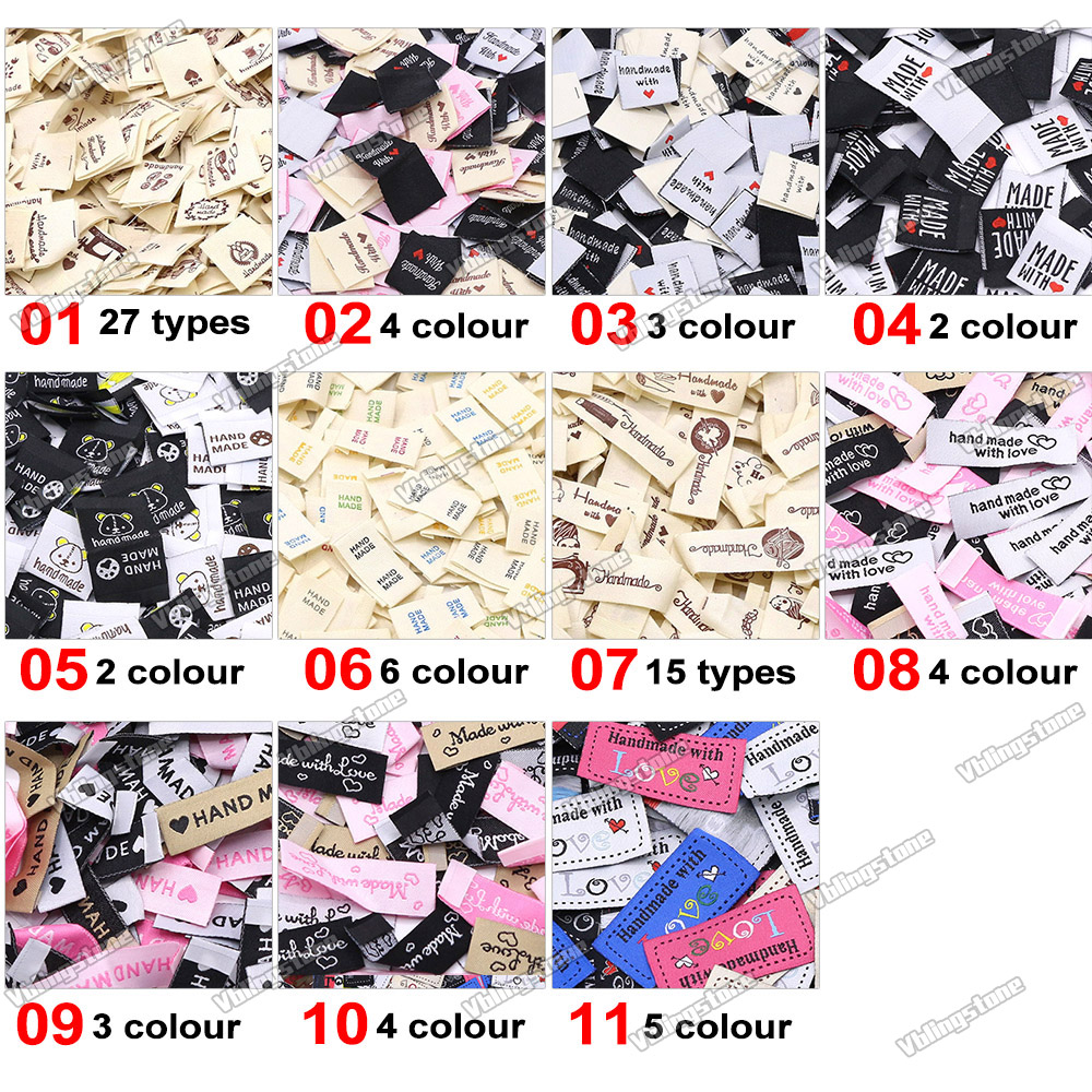 200Pcs Mix Cloth Labels Cartoon Pattern Hand Made Tags For Knitted Hats Woven Handmade Labels DIY Bag Shoes Sew Accessories