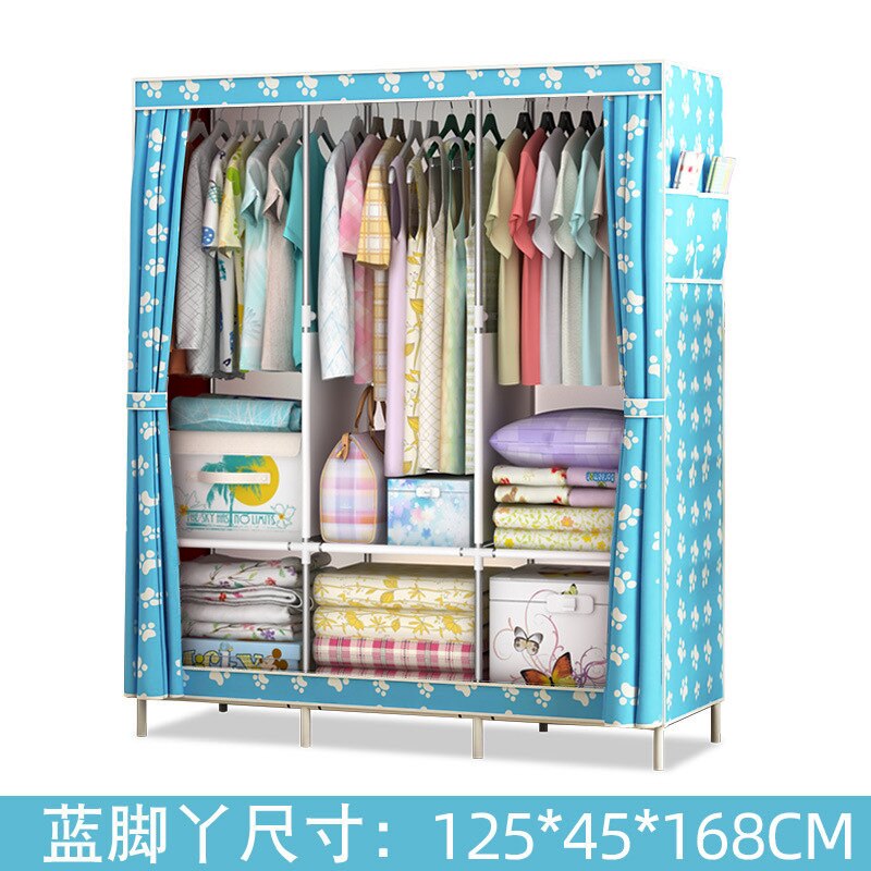 DIY Non-woven Folding Portable Wardrobe Bedroom Furniture Bedroom Storage Cabinet Simple modern dustproof wardrobe: Blue