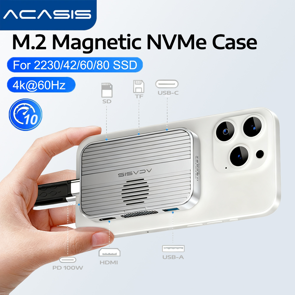 ACASIS M.2 NVMe SSD Enclosure Magnetic USB C Docking Station 10Gbps with Cooling Fan for iPhone 16/15 Pro 2230/42/60/80 NVME SSD
