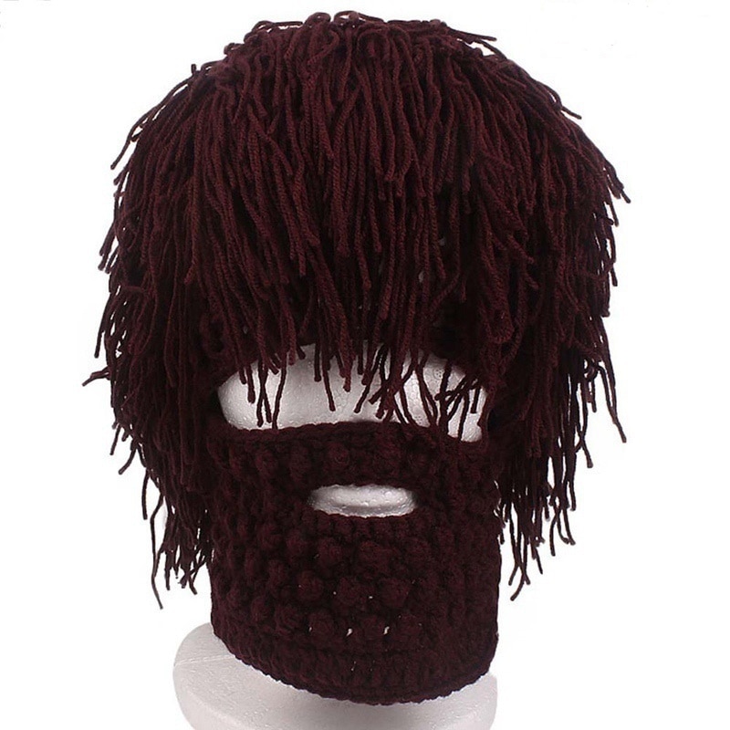 Hechos a mano nuevos gorros tejidos para hombres, sombrero de bigote para invierno, gorros con borla para la cara, máscara para ciclismo, gorro cálido para esquí, divertido sombrero de