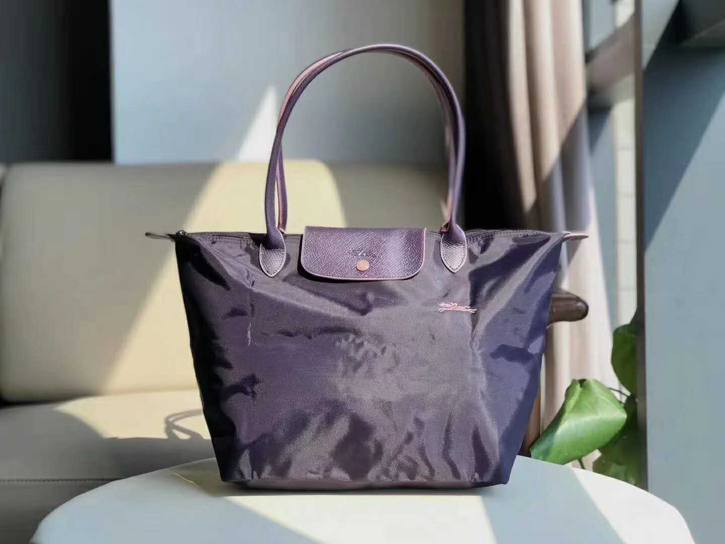 Sac à boulettes pliable en Nylon 70e anniversaire, fourre-tout brodé au poignet, grand et moyen, sac à bandoulière en cuir Portable: purple