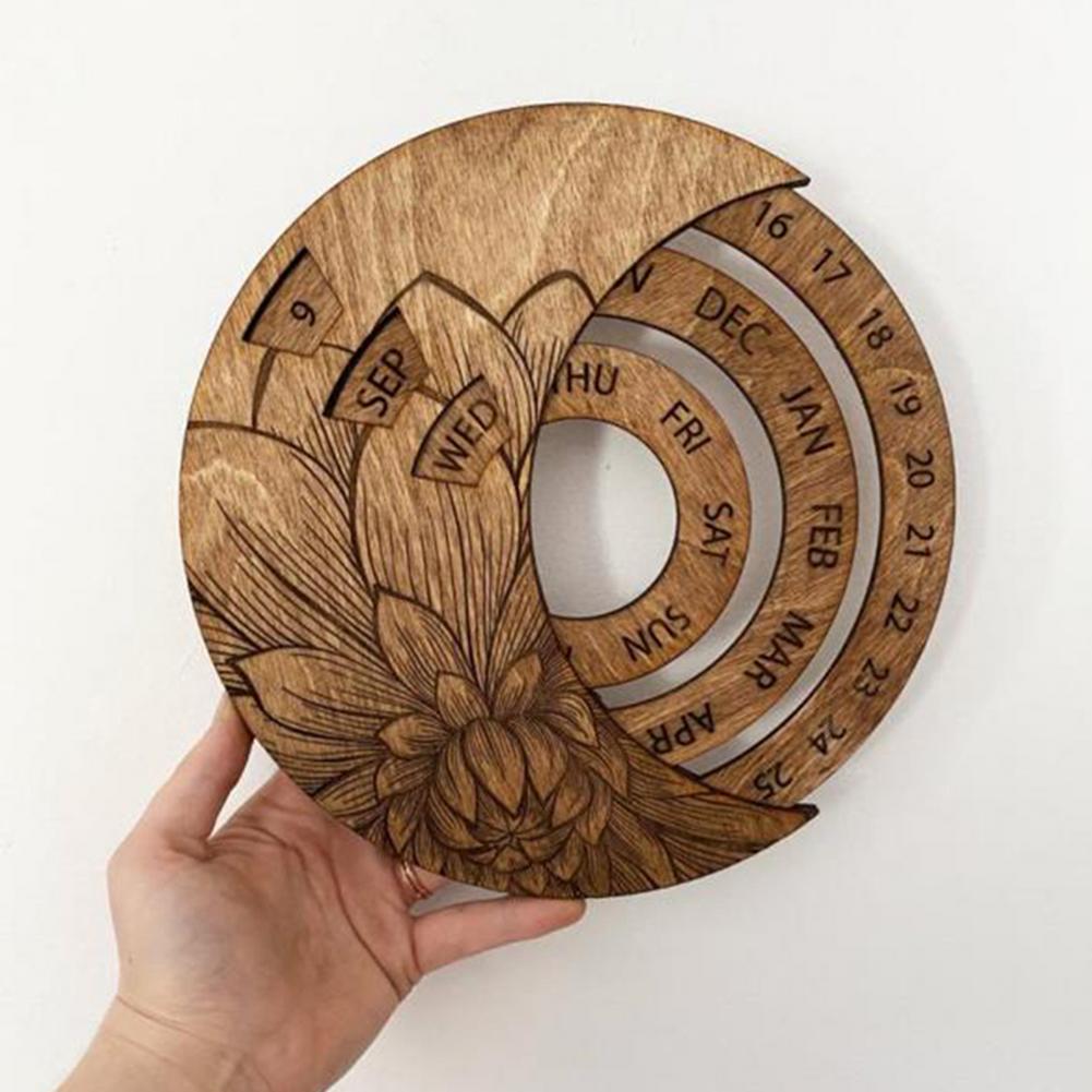 Multifunctional Wooden Calendar Round Perpetual Study Desk Calendar Handicraft Decoration Crafts For Home