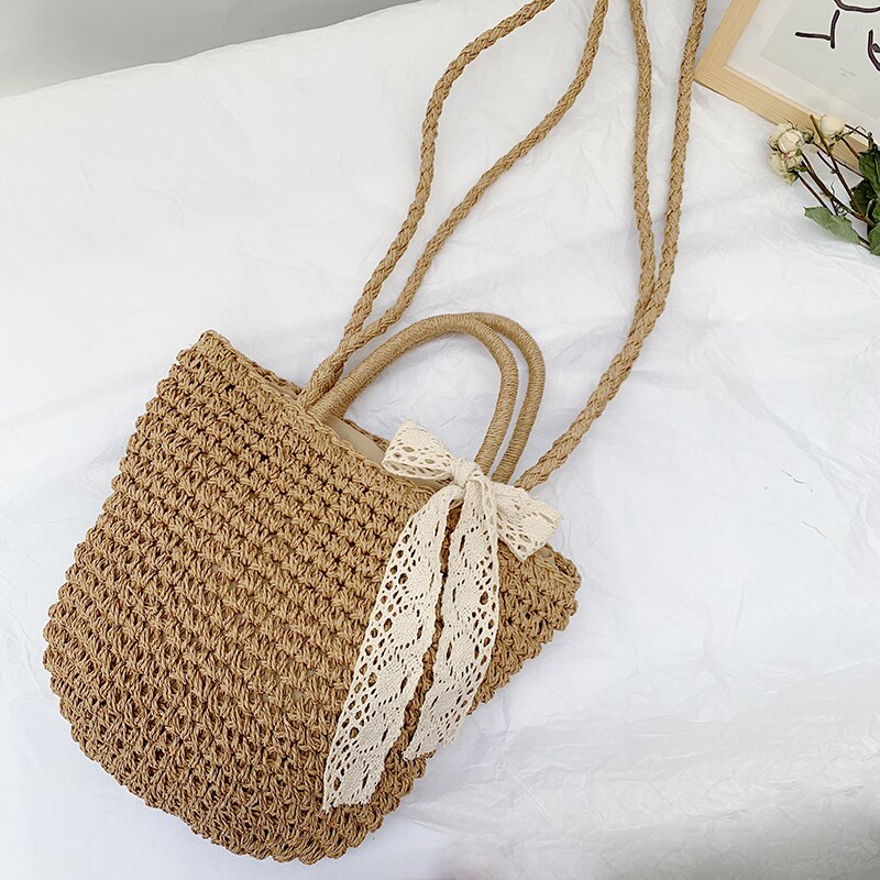 Frauen Handtasche Sommer Strand Tasche Rattan Gewebt Handgemachte Gestrickte Stroh Kapazität Totes Leder Frauen Schulter Tasche Böhmen Neue