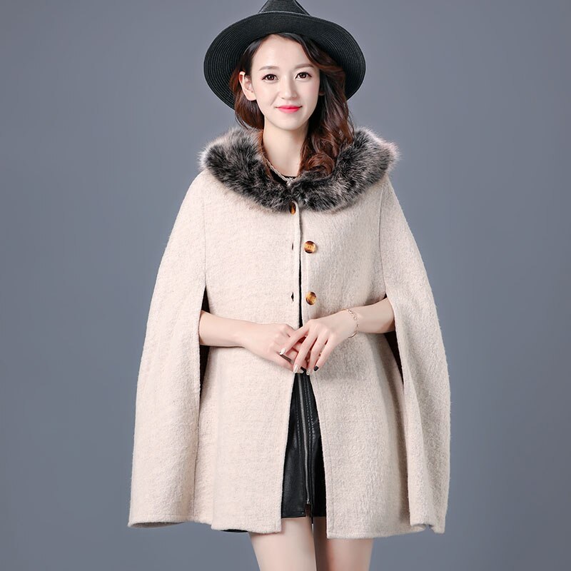 Yisu sjal kvinnor vinter varm plus storlek mantel två begagnade poncho faux cashmere sjal kvinnor imitation päls kofta kappa: Elfenben