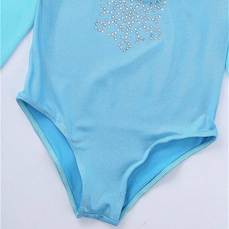 Strass barn flickor gymnastik trikå långa ärmar gnistrande snöflinga tyll skarv balett dans trikå jumpsuit bodysuits