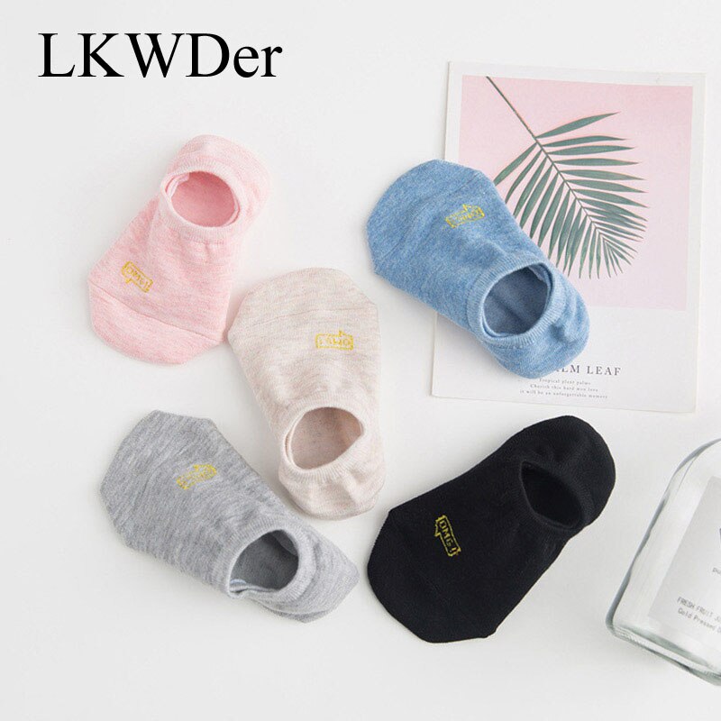 LKWDer 5 Pairs Summer Women Boat Socks Invisible Low Cut Non-slip Silicone Socks Summer Girl Female Ladies Sock Meias Calcetines