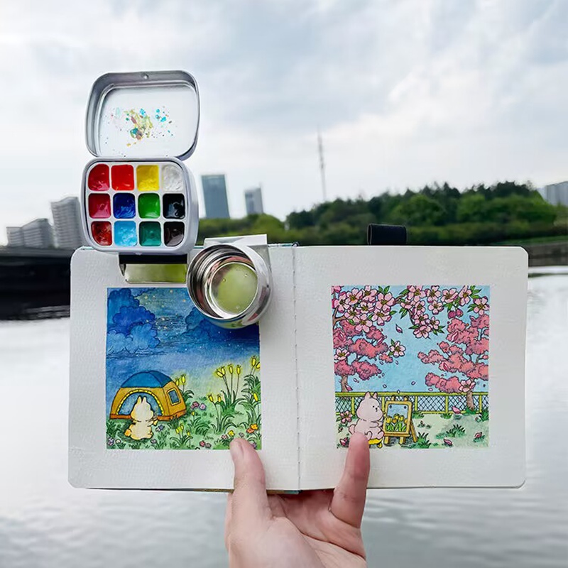 Lege 12 Raster Mini Aquarel Blikken Doos Draagbare Aquarel Verfpalet Reizen Schilderij Verfbak Kunstbenodigdheden