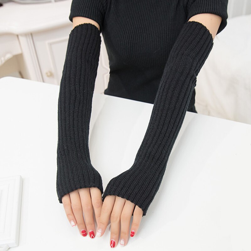 50cm Long Fingerless Gloves Arm Sleeves Arm Warmer Oversleeves Knitted Mittens Goth Clothes Gloves Women Cosplay Accessories: 50cm Black knit
