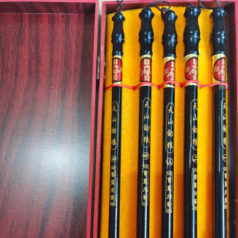 Ensemble de stylos pinceaux de calligraphie chinoise, 5 pièces, brosses à encre, poils de belette traditionnels, fournitures de peinture, boîte de ,