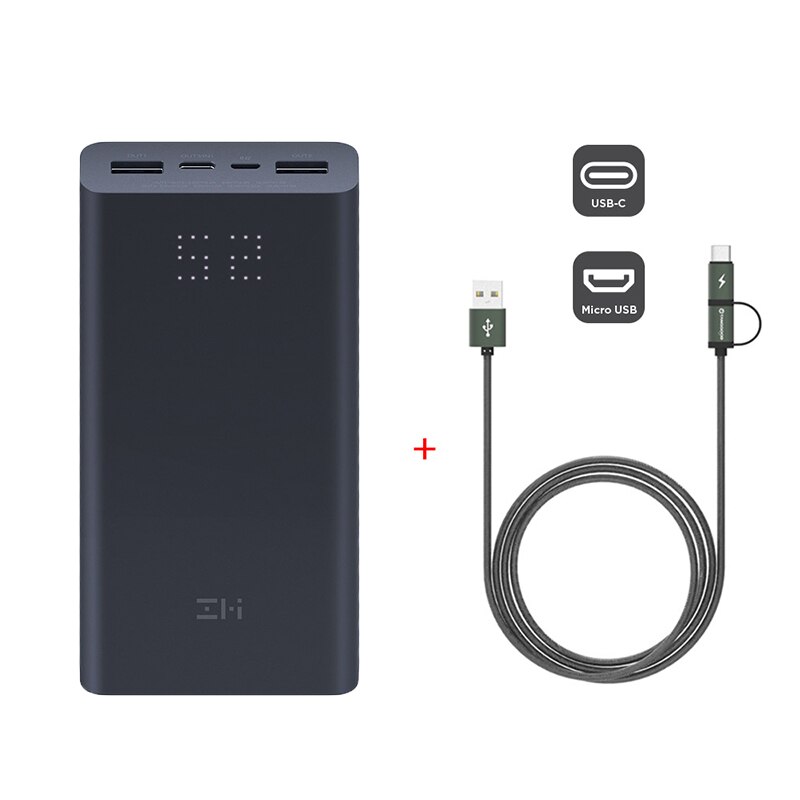 Xiaomi ZMI Energie Bank 20000mAh QB822 3 USB Typ C 27W PD Schnelle Ladung Tragbare Energie 20000 Externe batterie Poverbank: hinzufügen 2 in 1 Kabel
