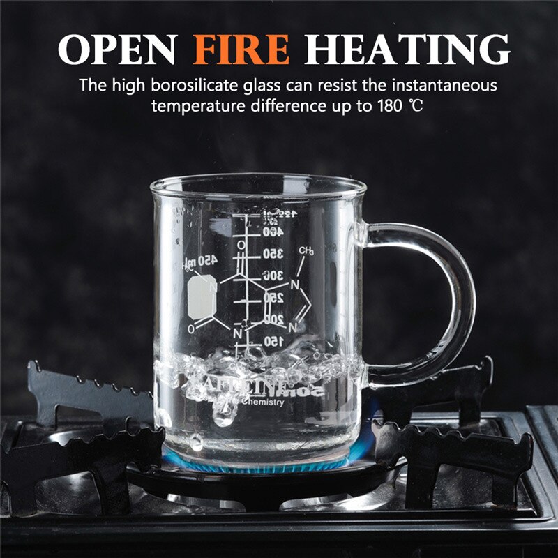 Caffeine Beaker Mug Graduated Beaker Mug with Handle Borosilicate Glass Cup Multi-Function Food Grade Measuring Cup
