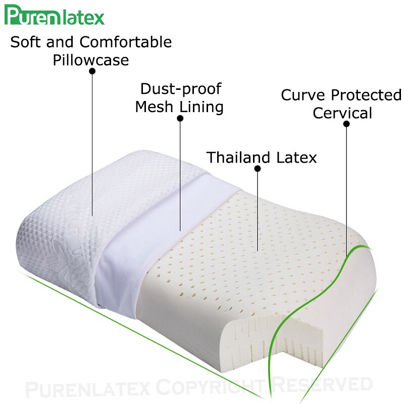 Purenlatex 57X37 Geventileerde Thailand Puur Natuurlijke Latex Kussen Concave Anti-Stijve Zachte Orthopedisch Kussen Wervels Gezondheidszorg