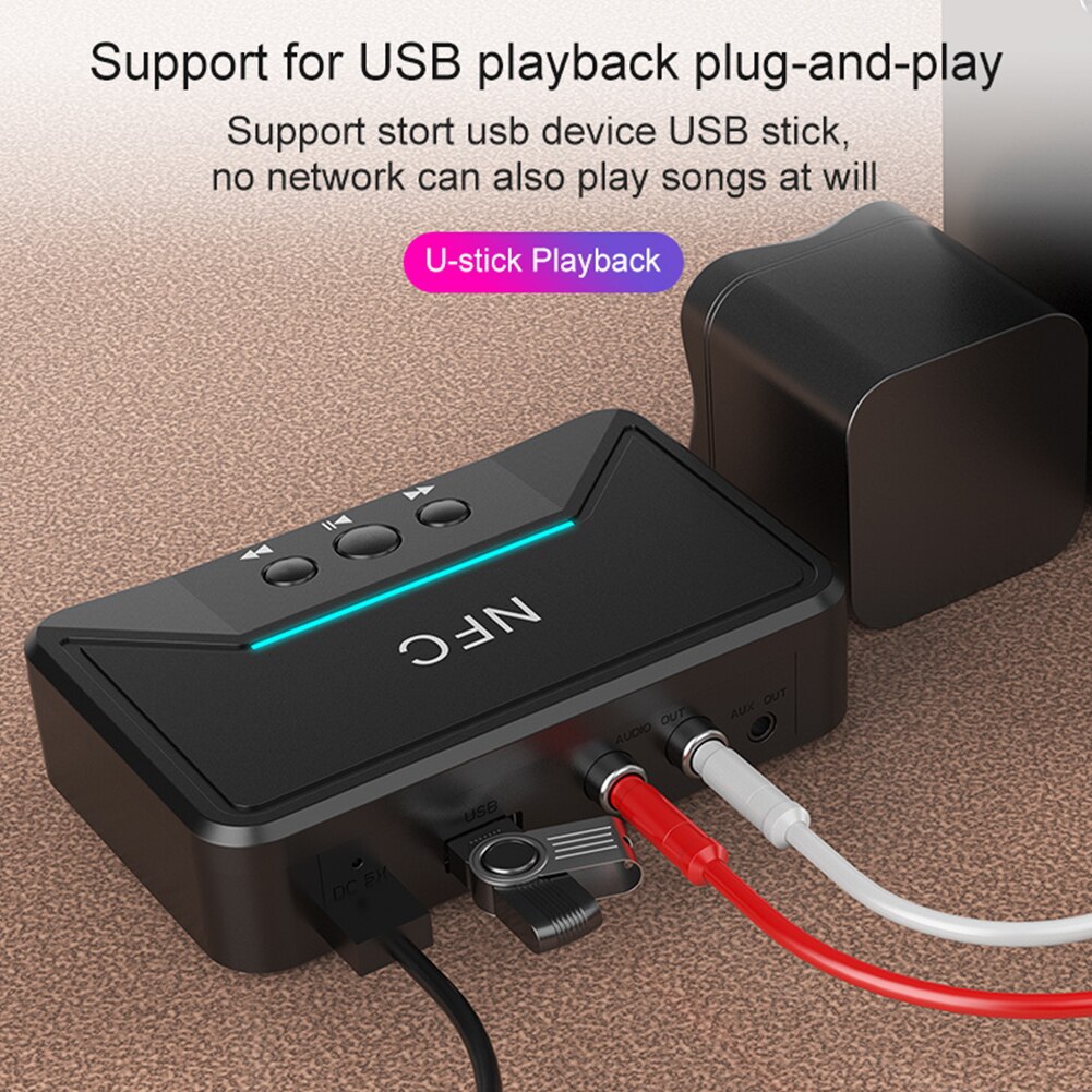 Wireless Audio Receiver NFC Bluetooth5.0 Audio Receiver 3.5mm AUX Jack RCA USB Disk Wireless Music Adapter for Amplifier Speaker