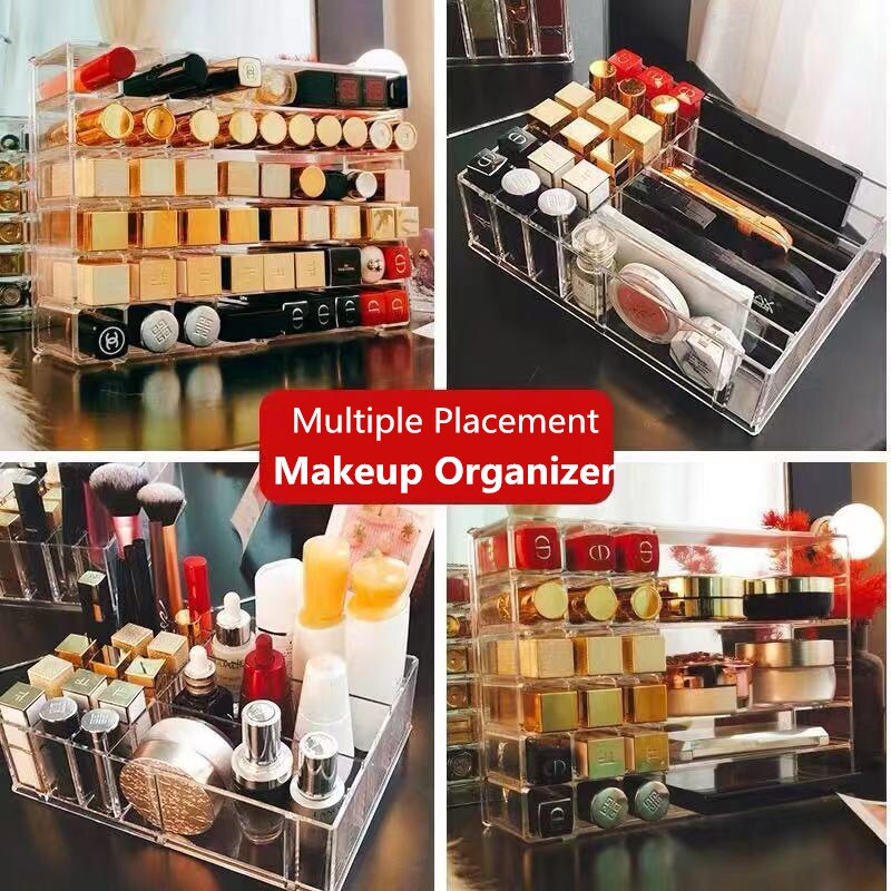 8 gratki akrylowy puder prasowany Organizer szminka regał magazynowy witryna na kosmetyki robić makijażu skrzynka uchwyt na błyszczyk wiele rozmiarów opcjonalnie