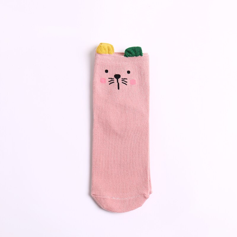 1 par anländer kvinnor bomullsstrumpor färgglada fyrkantiga söta björnöron korta strumpor fritidsdjur öron röda gril in tubstrumpor 35-40: 1