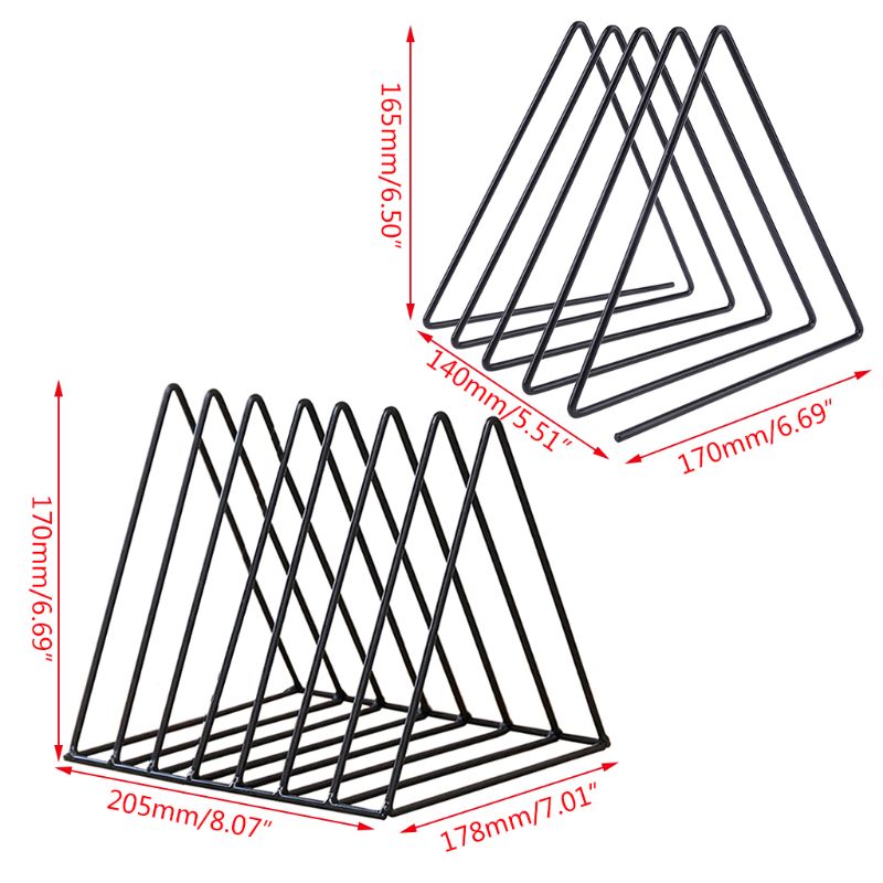 Jern lp tallerken stativ trekant bok magzine holder skrivebord tallerken lagring arrangør