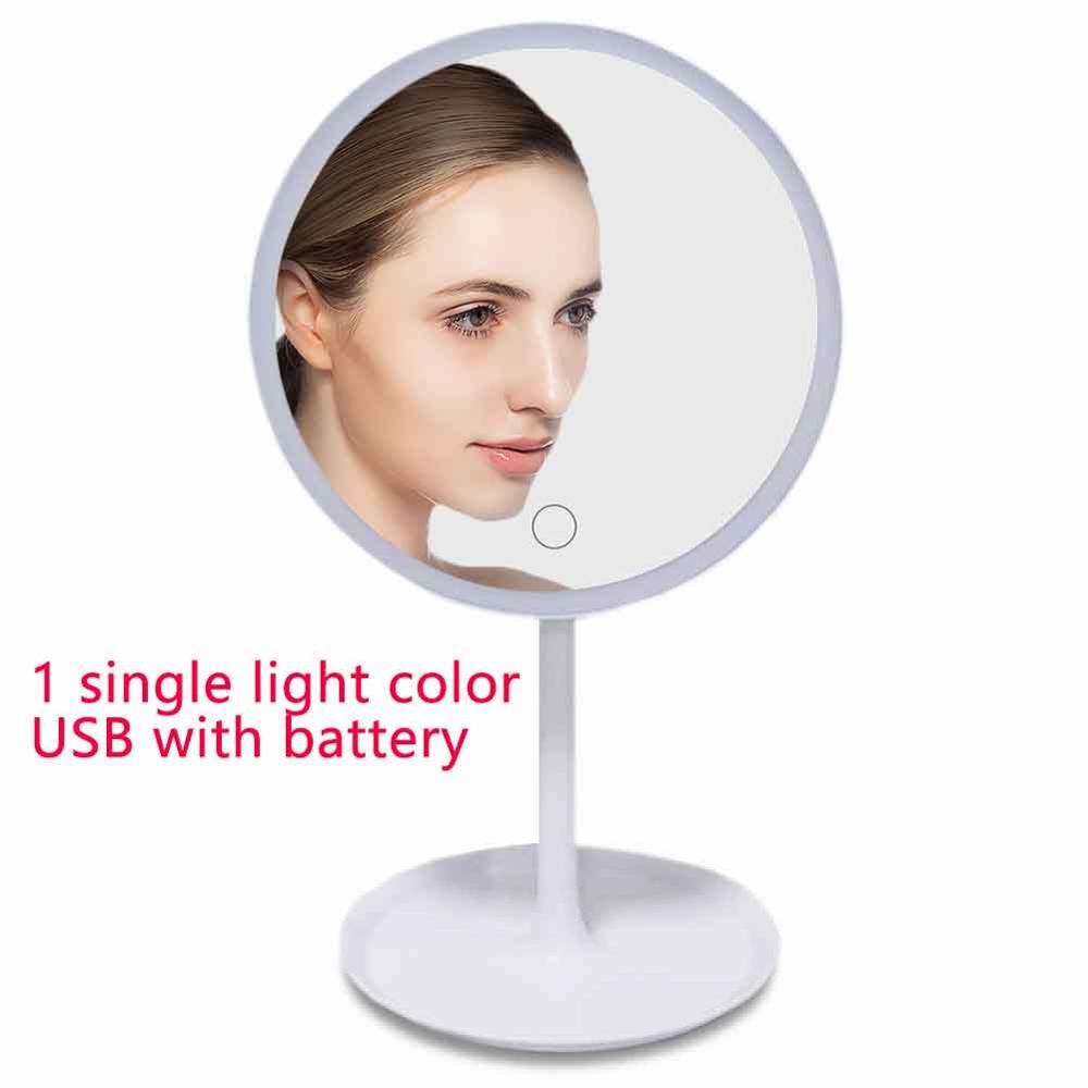Espejo de maquillaje redondo con luces LED para mujer, iluminación de aumento de 360, espejo cosmético con luz nocturna: USB battery white