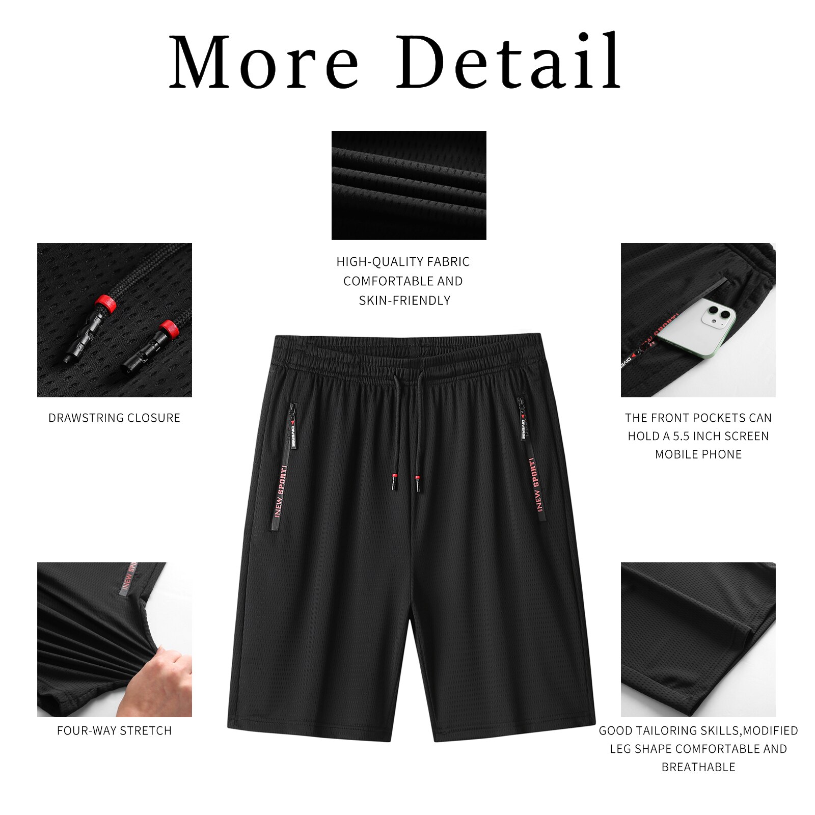 Mjnong Heren Shorts Toevallige Trekkoord Elastische Taille Korte Met Rits Zakken Ademend Grote En Lange Workout Shorts