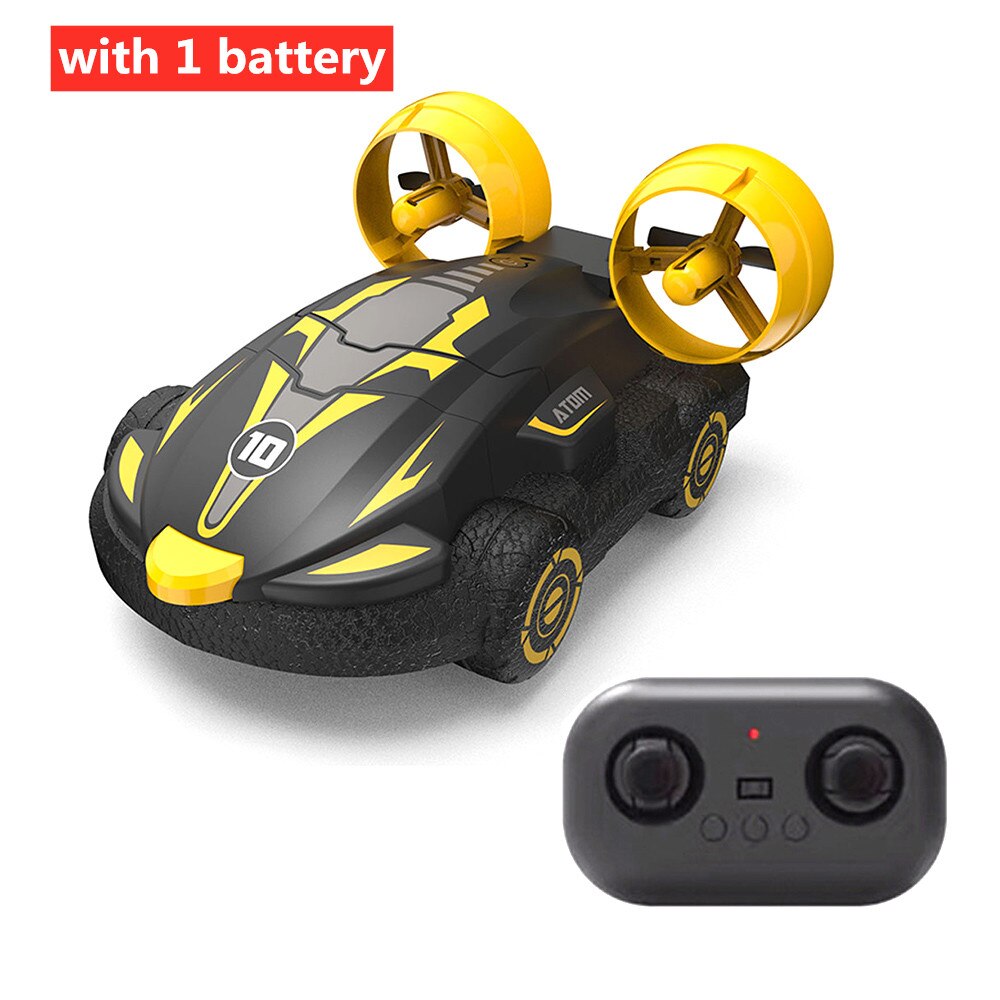 2 in 1 Amphibien Drift Auto Wasser Und Land Fahren Fernbedienung Luftkissenfahrzeug Kunststück-Auto Mit 3 stücke Batterie Hohe geschwindigkeit Auto Boote: Gelb 1 Batterie
