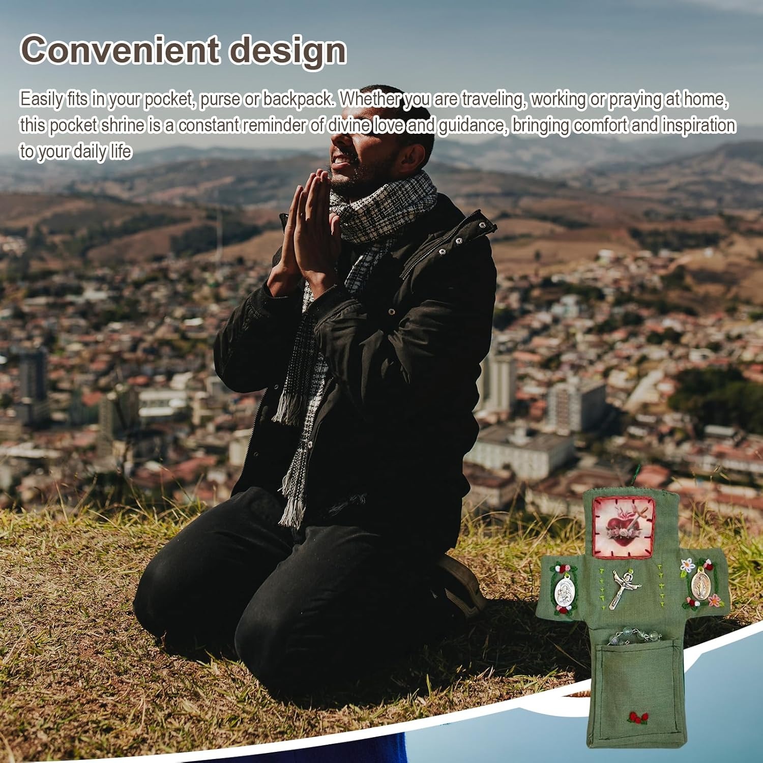 Pocket Shrine with Silver Cross Included Inside, Mini Prayer Quilt with Cross Inside, Encouragement Christian Spiritual