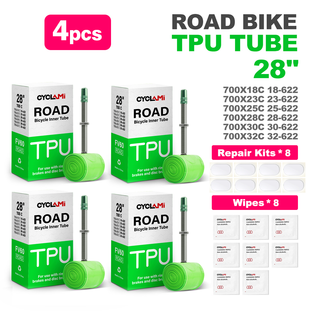 Ultralight Bike Inner Tube 700c 18 25 28 32 Road MTB Bicycle TPU Material Tire 60mm 80mm Length French Valve Super Light CYCLami: green / 50mm